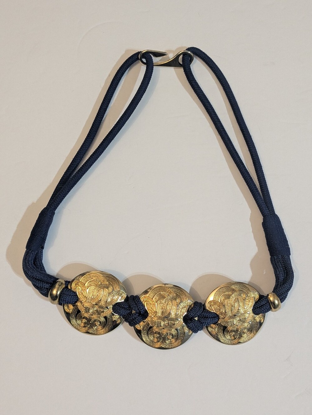 Gladiator Style Medallion Vintage Stretch Rope Cord Navy Belt